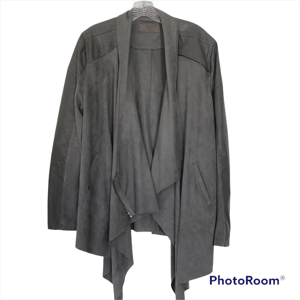 BLANK NYC Charcoal Dark Gray Draped Front Faux Suede Leather Zip Up Jacket